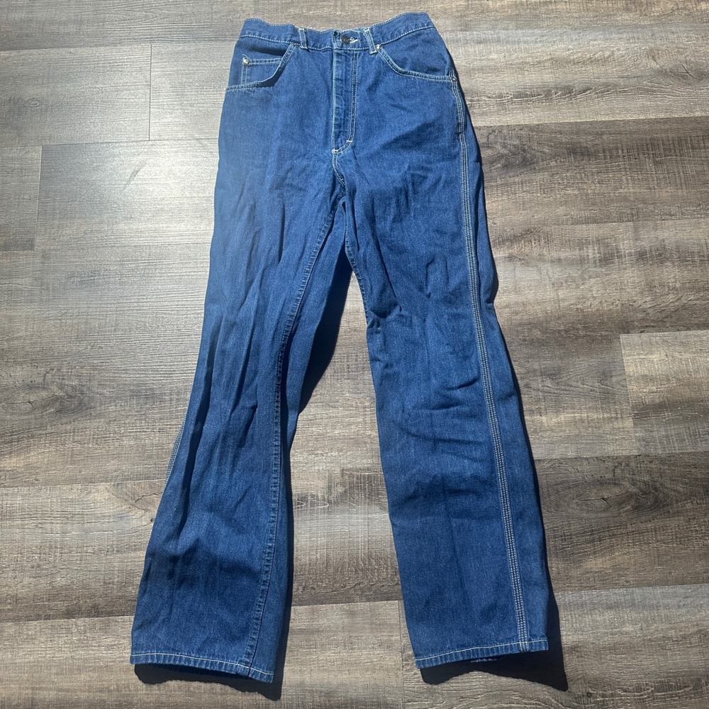 Vintage Lee Jeans‎ Mens 27x30 Blue Contrast Stitch USA 80s Sanforized Wide Leg